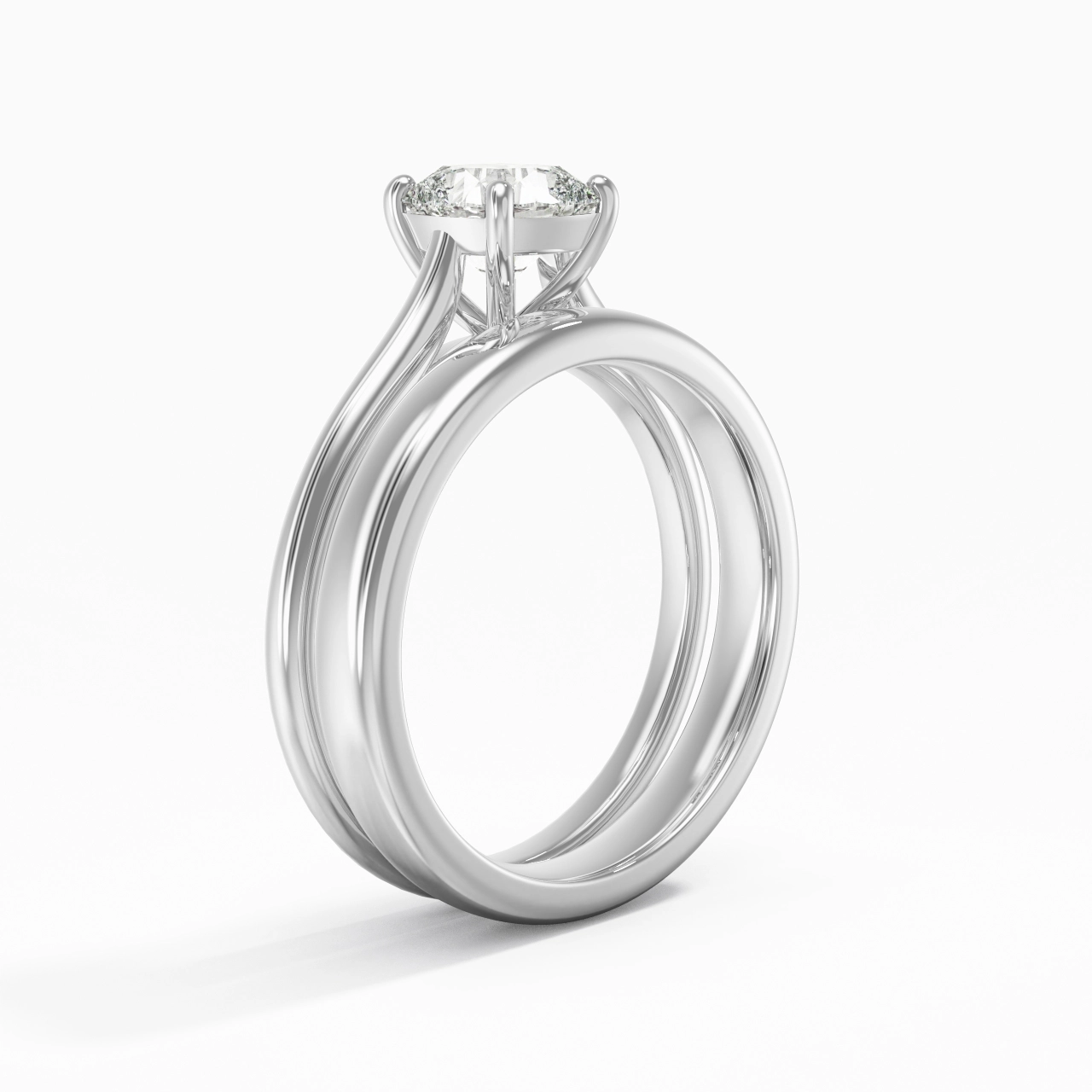 14K White Gold Cathedral East West Traditional Shank Bridal Set