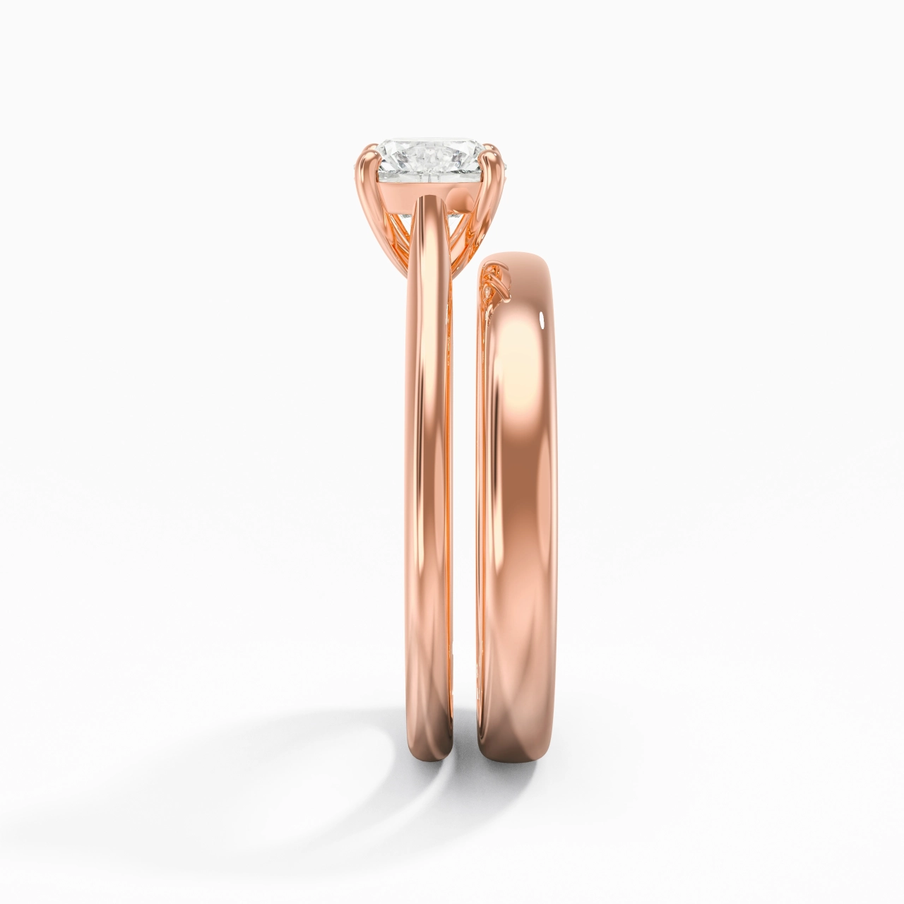 14K Rose Gold Cathedral East West Traditional Shank Bridal Set