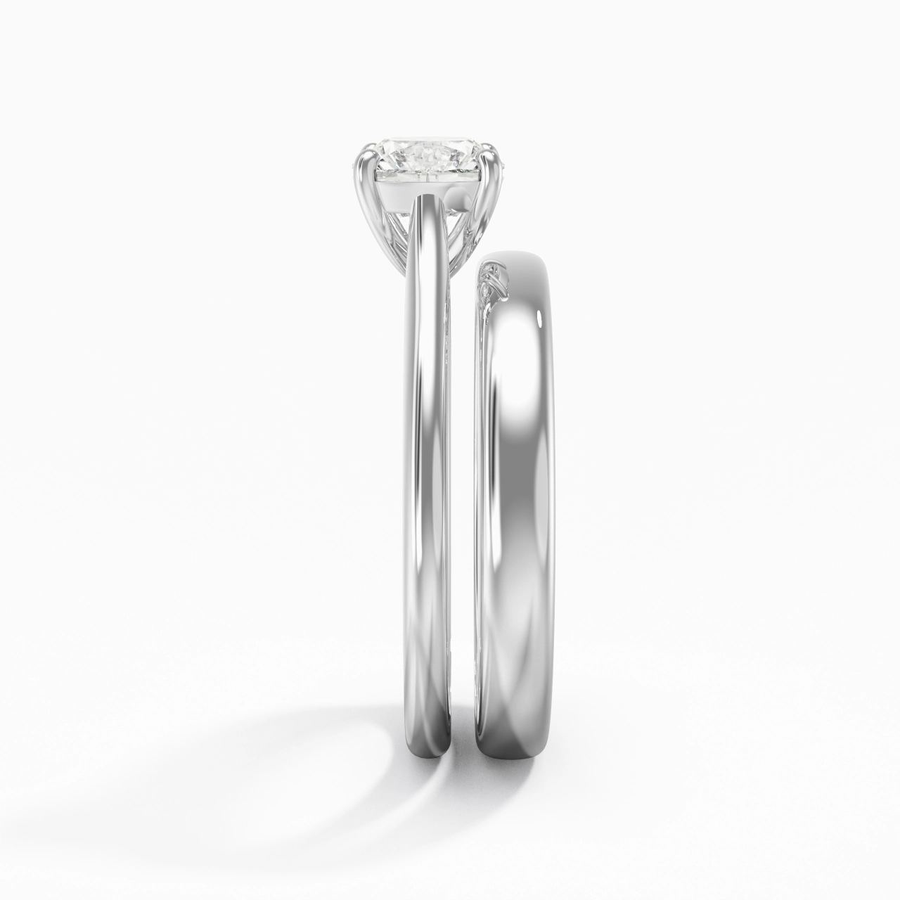 14K White Gold Cathedral East West Traditional Shank Bridal Set
