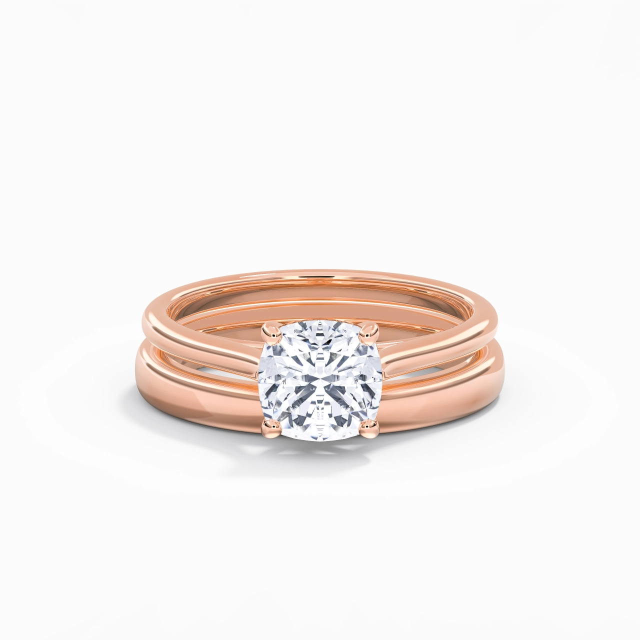 18K Rose Gold Cathedral East West Traditional Shank Bridal Set