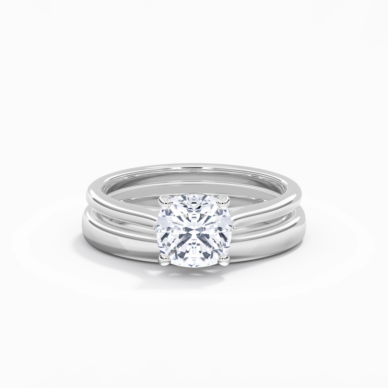14K White Gold Cathedral East West Traditional Shank Bridal Set