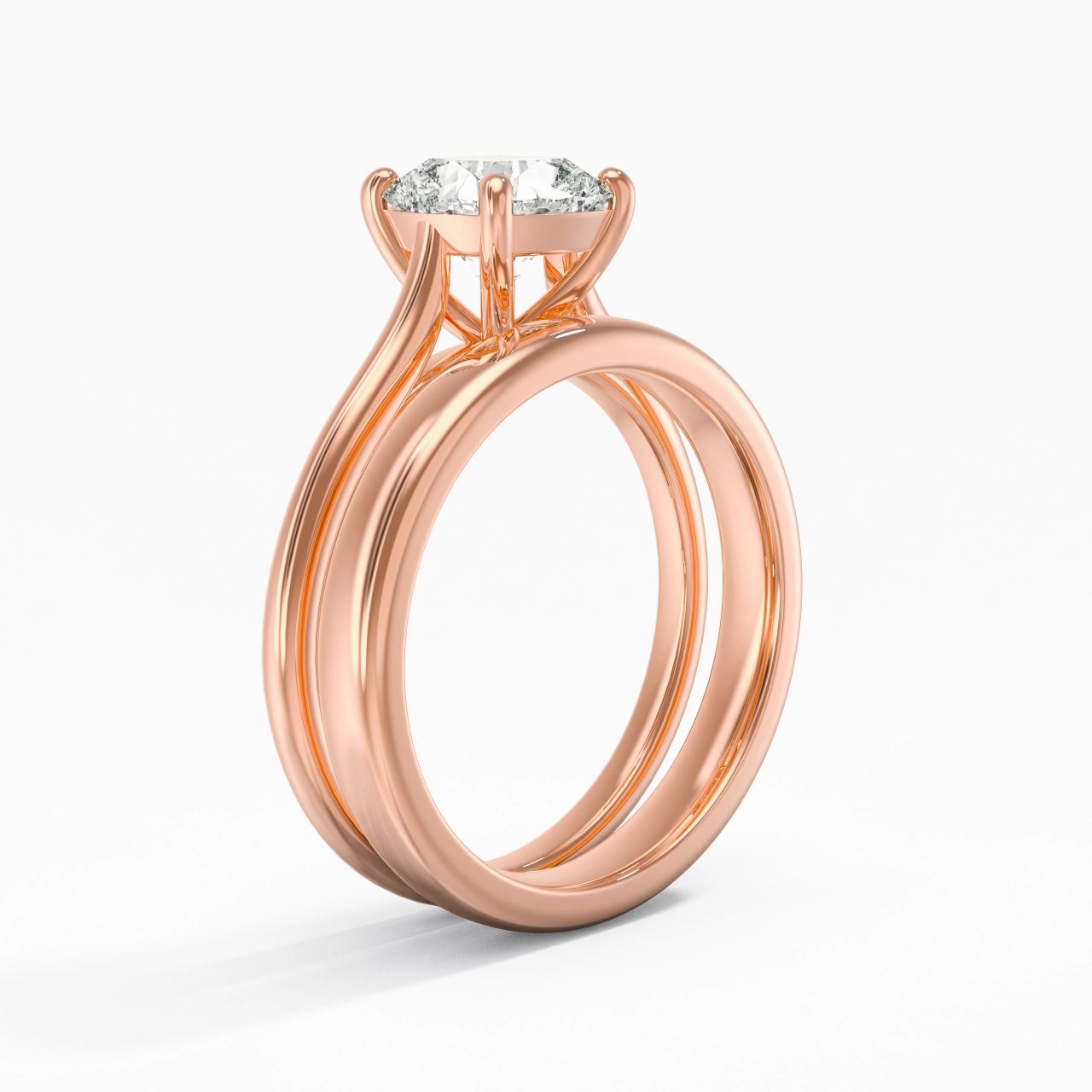 18K Rose Gold Cathedral East West Traditional Shank Bridal Set