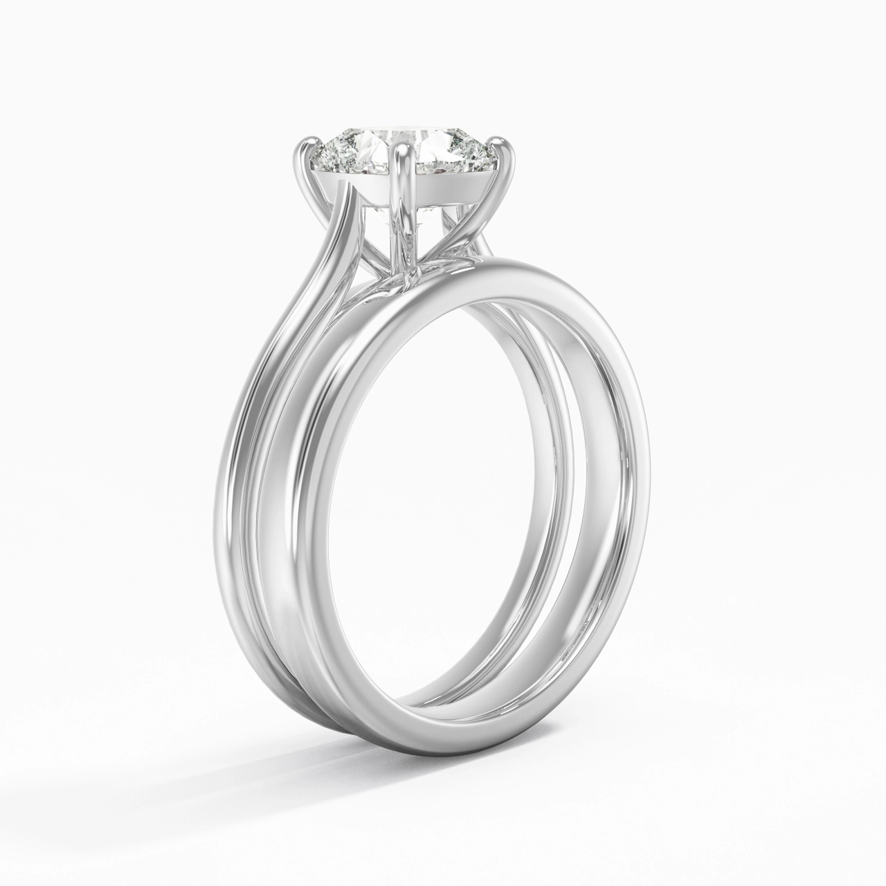 14K White Gold Cathedral East West Traditional Shank Bridal Set