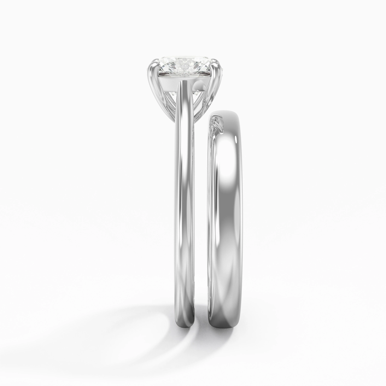14K White Gold Cathedral East West Traditional Shank Bridal Set
