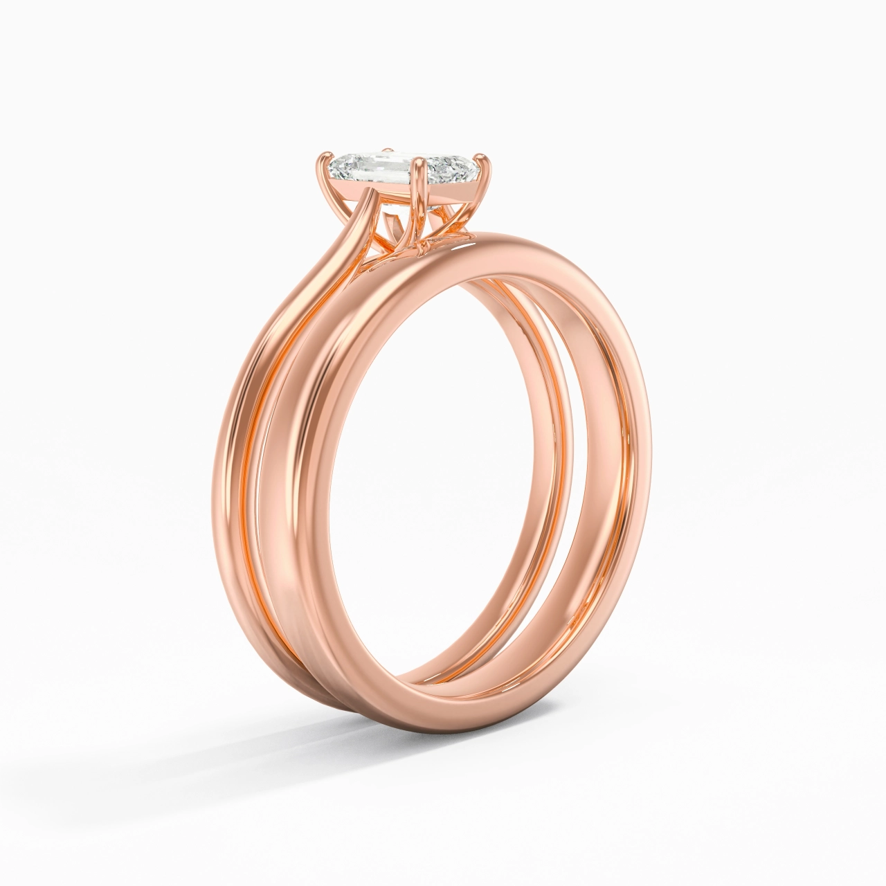 18K Rose Gold Cathedral East West Traditional Shank Bridal Set