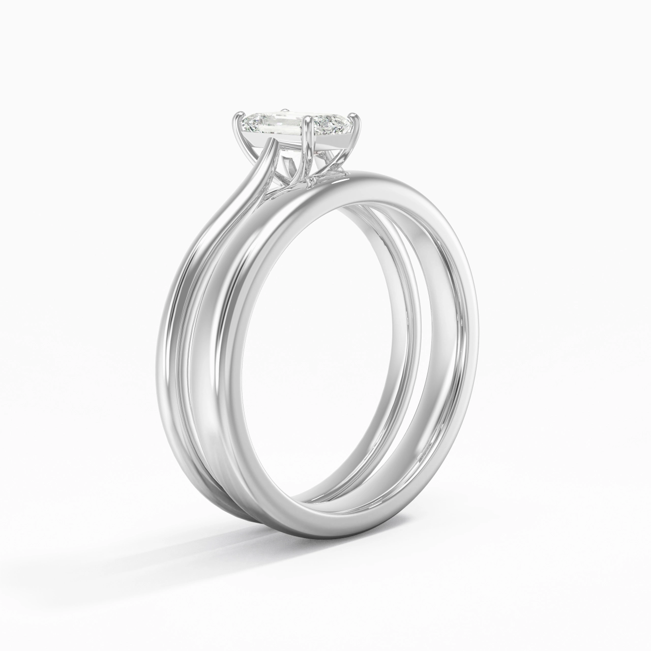 14K White Gold Cathedral East West Traditional Shank Bridal Set