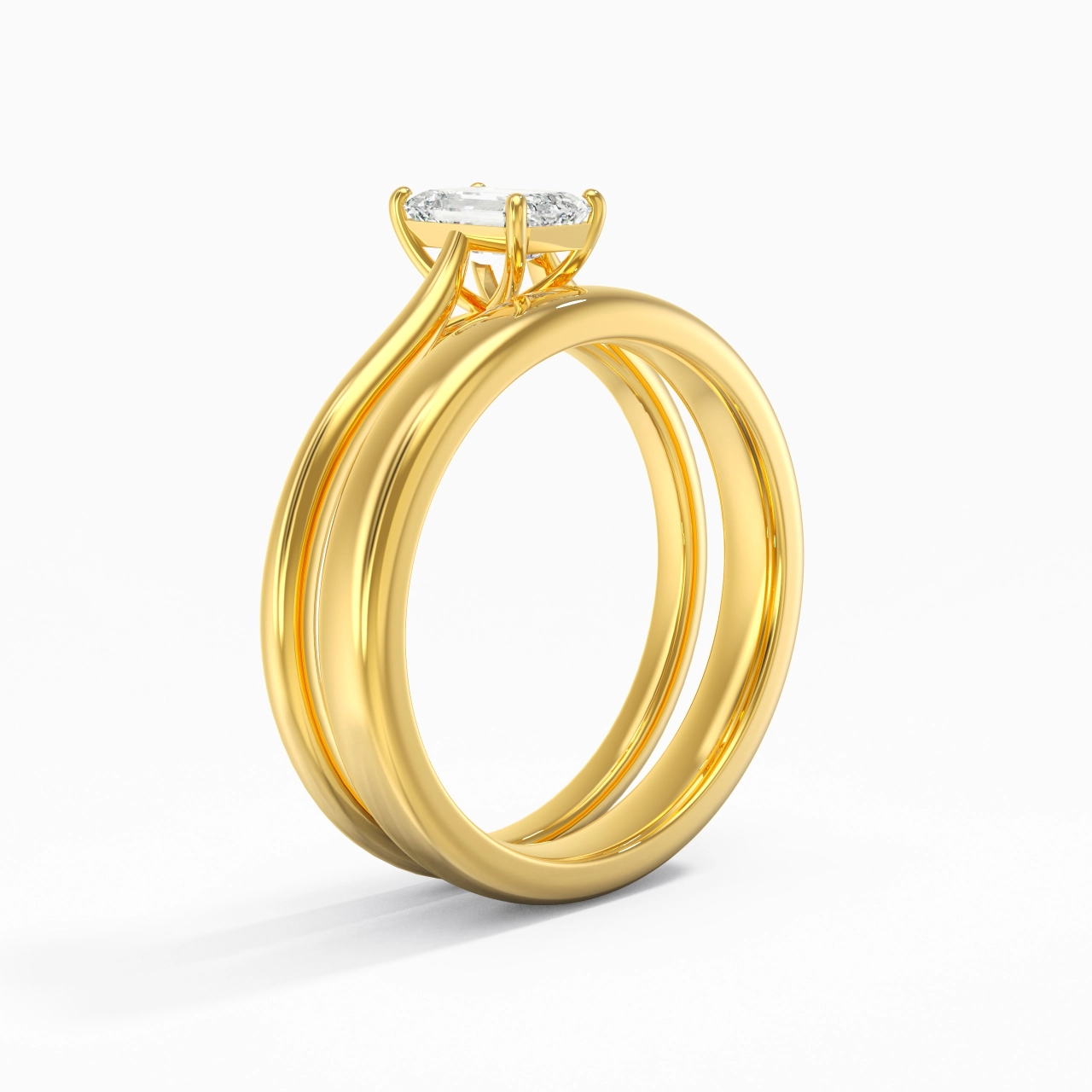 14K Gold Cathedral East West Traditional Shank Bridal Set