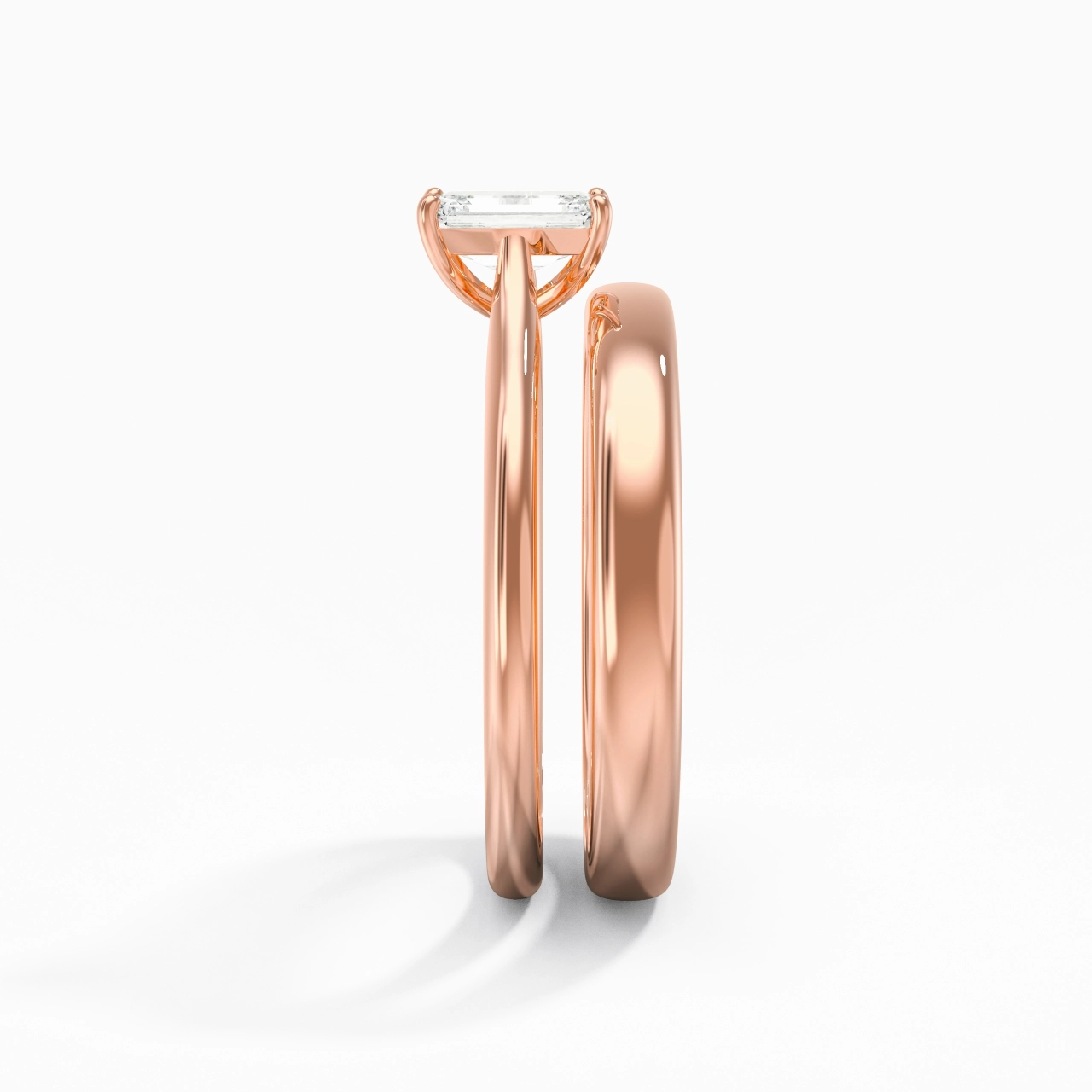18K Rose Gold Cathedral East West Traditional Shank Bridal Set