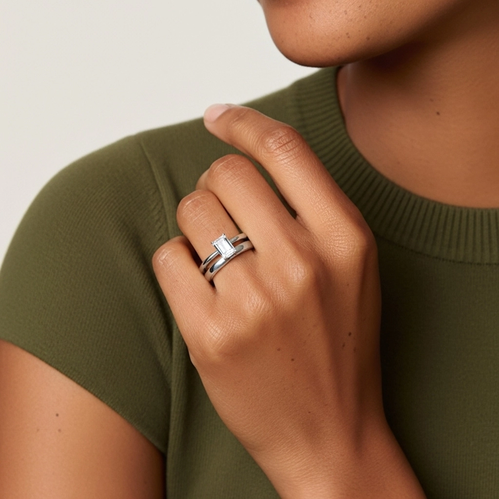 Oro blanco 14K Gótico Oriente - Occidente Pata tradicional Conjunto Nupcial