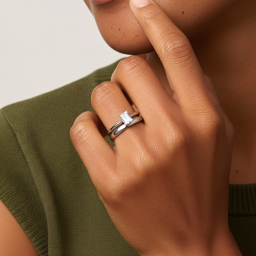 Oro blanco 14K Gótico Oriente - Occidente Pata tradicional Conjunto Nupcial