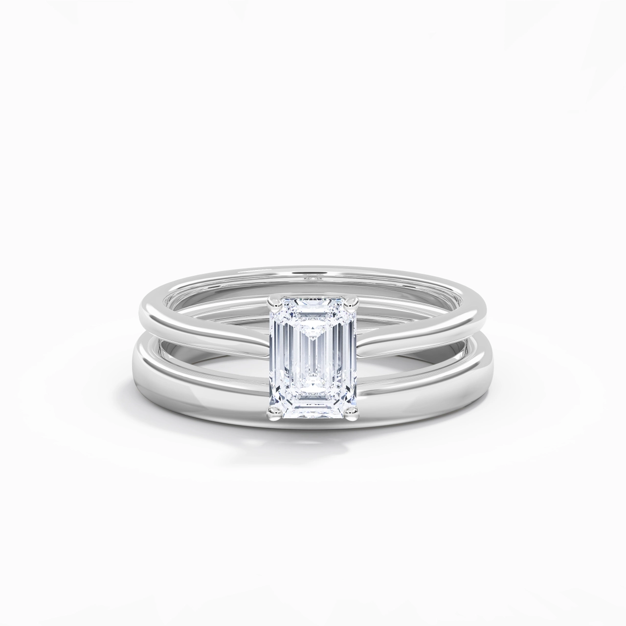 14K White Gold Cathedral East West Traditional Shank Bridal Set