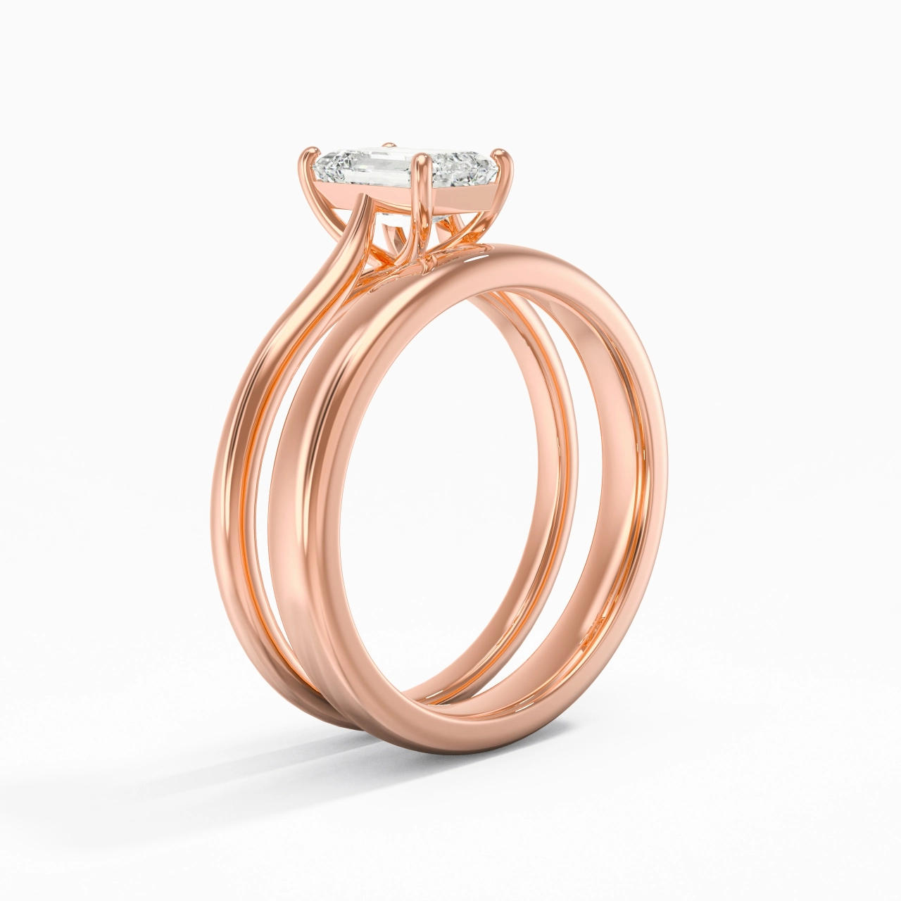 14K Rose Gold Cathedral East West Traditional Shank Bridal Set