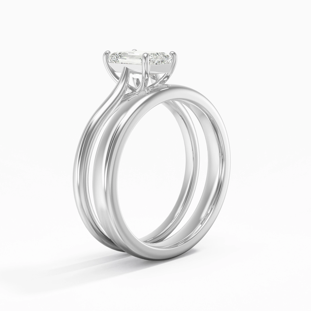14K White Gold Cathedral East West Traditional Shank Bridal Set