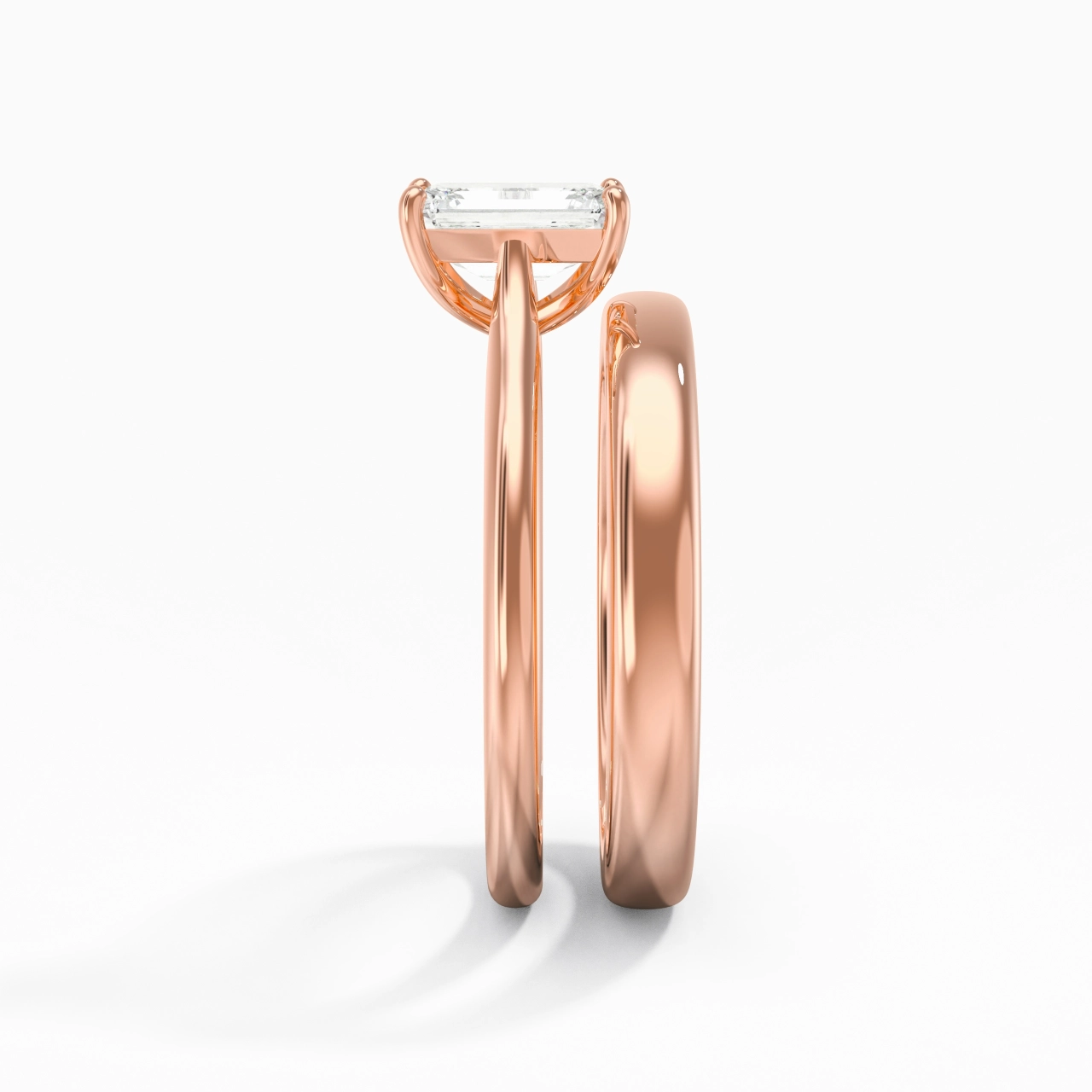 14K Rose Gold Cathedral East West Traditional Shank Bridal Set