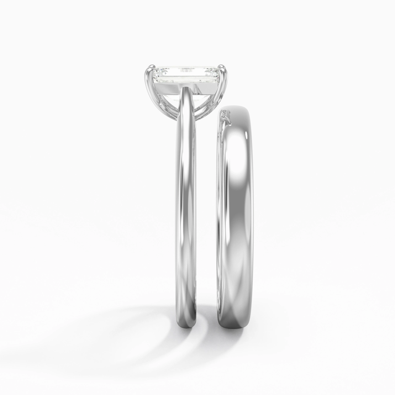 14K White Gold Cathedral East West Traditional Shank Bridal Set