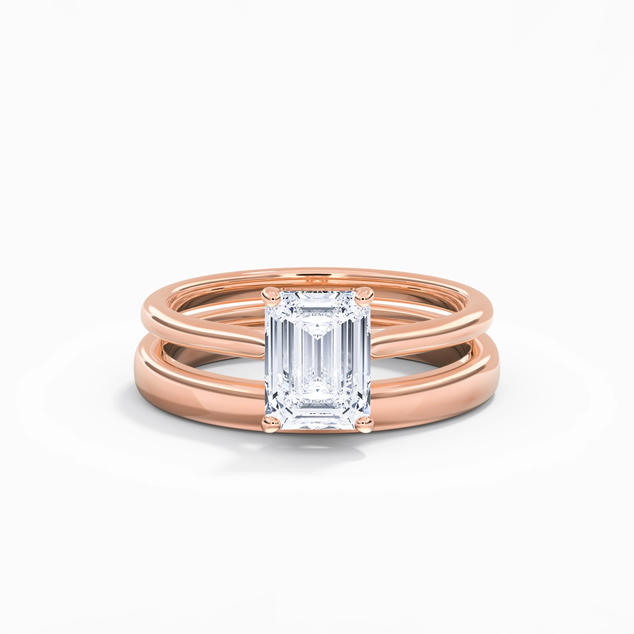 14K Rose Gold Cathedral East West Traditional Shank Bridal Set