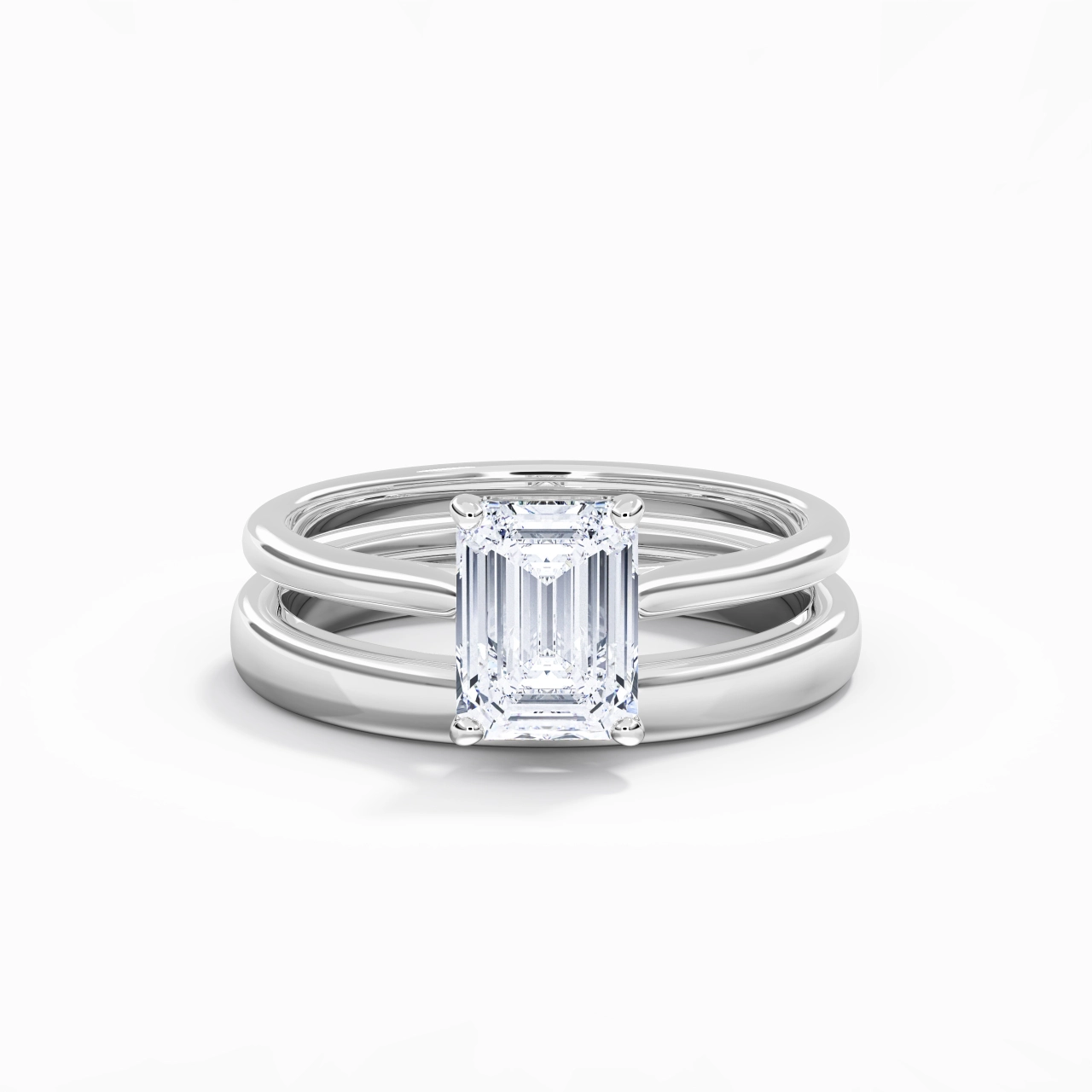 14K White Gold Cathedral East West Traditional Shank Bridal Set