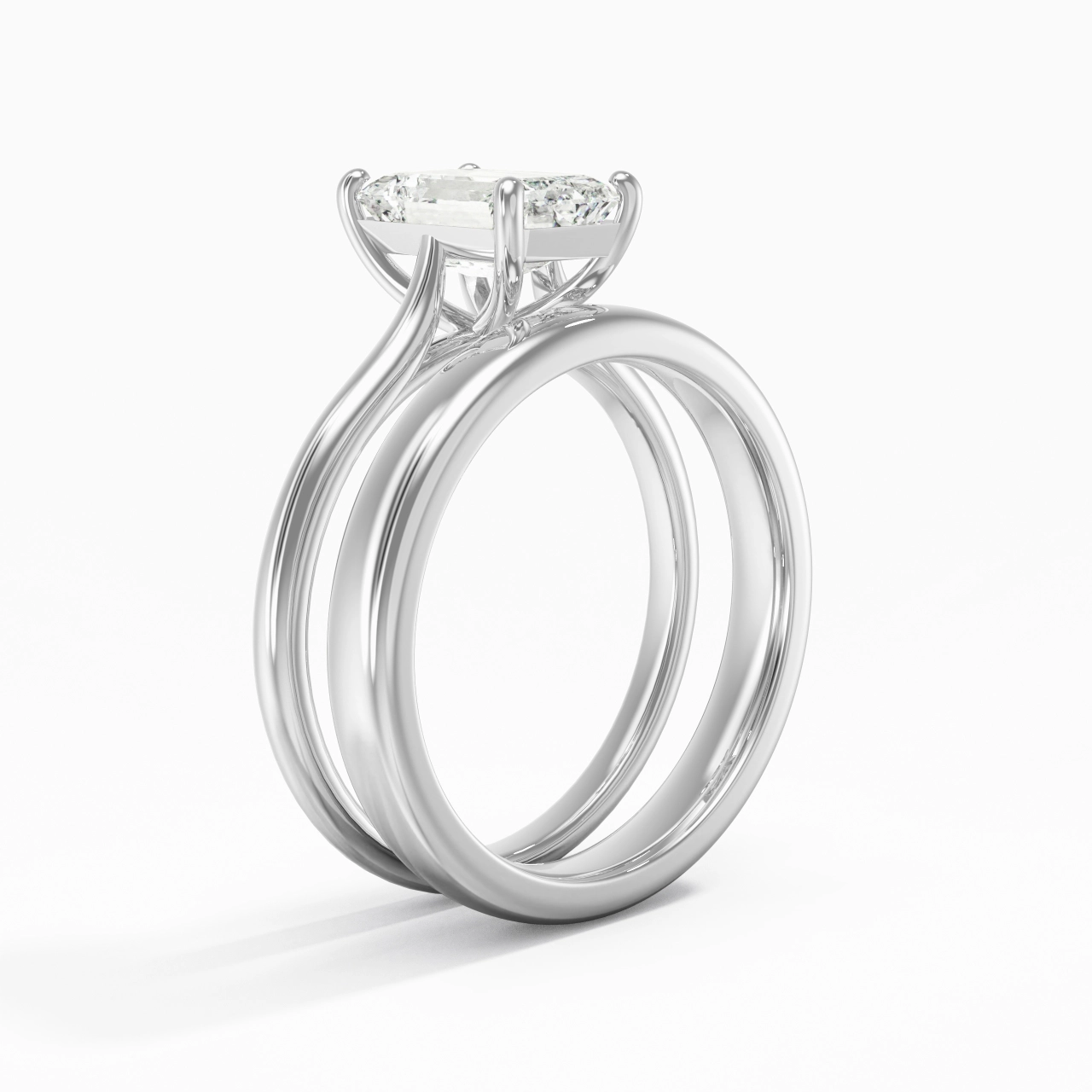 14K White Gold Cathedral East West Traditional Shank Bridal Set