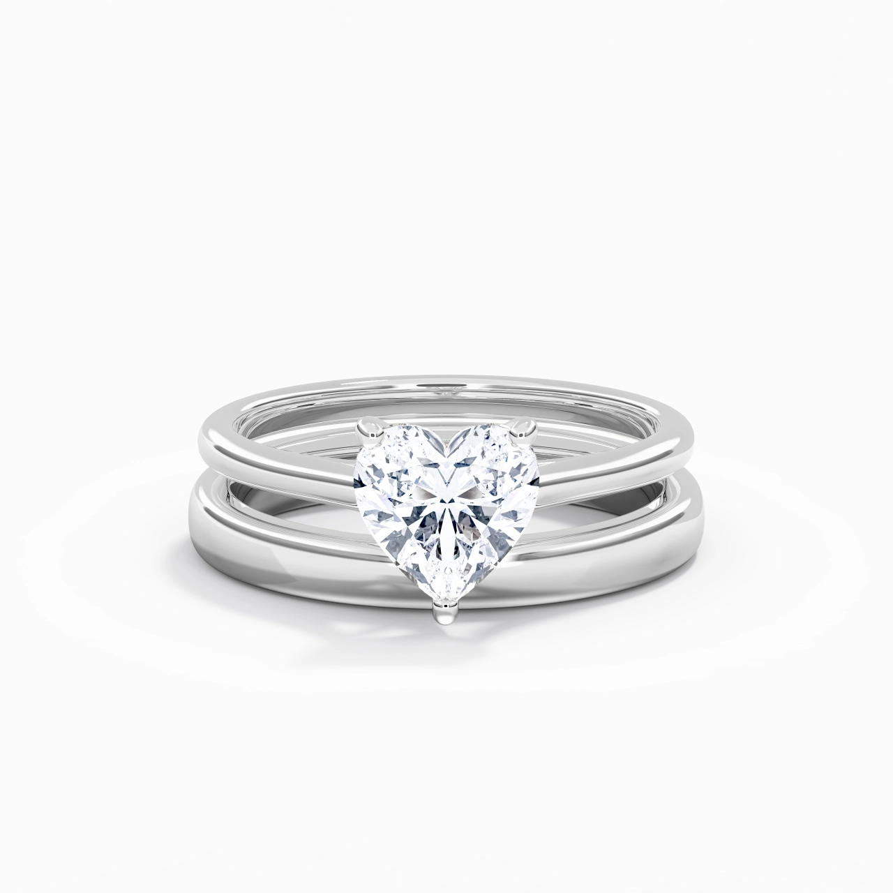 14K White Gold Cathedral East West Traditional Shank Bridal Set