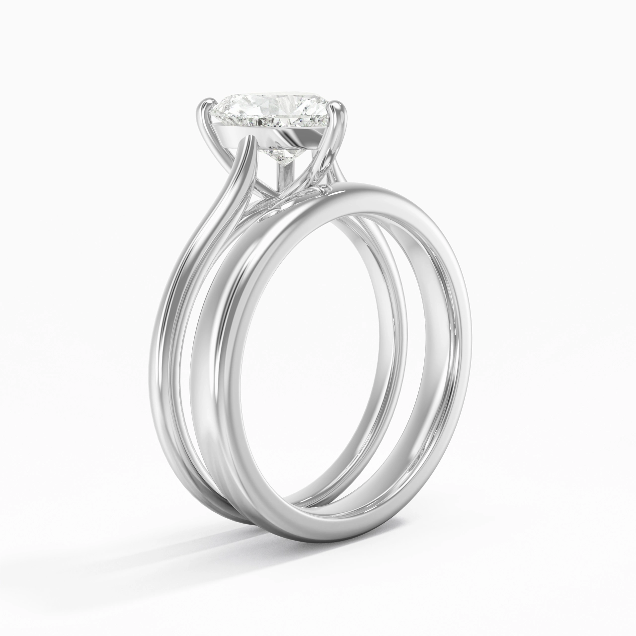14K White Gold Cathedral East West Traditional Shank Bridal Set