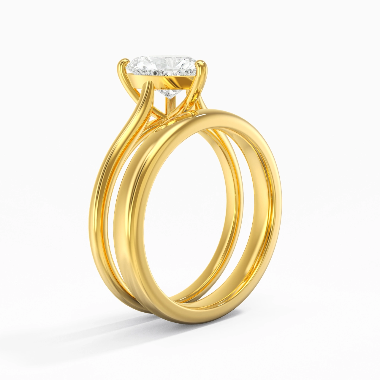 14K Gold Cathedral East West Traditional Shank Bridal Set
