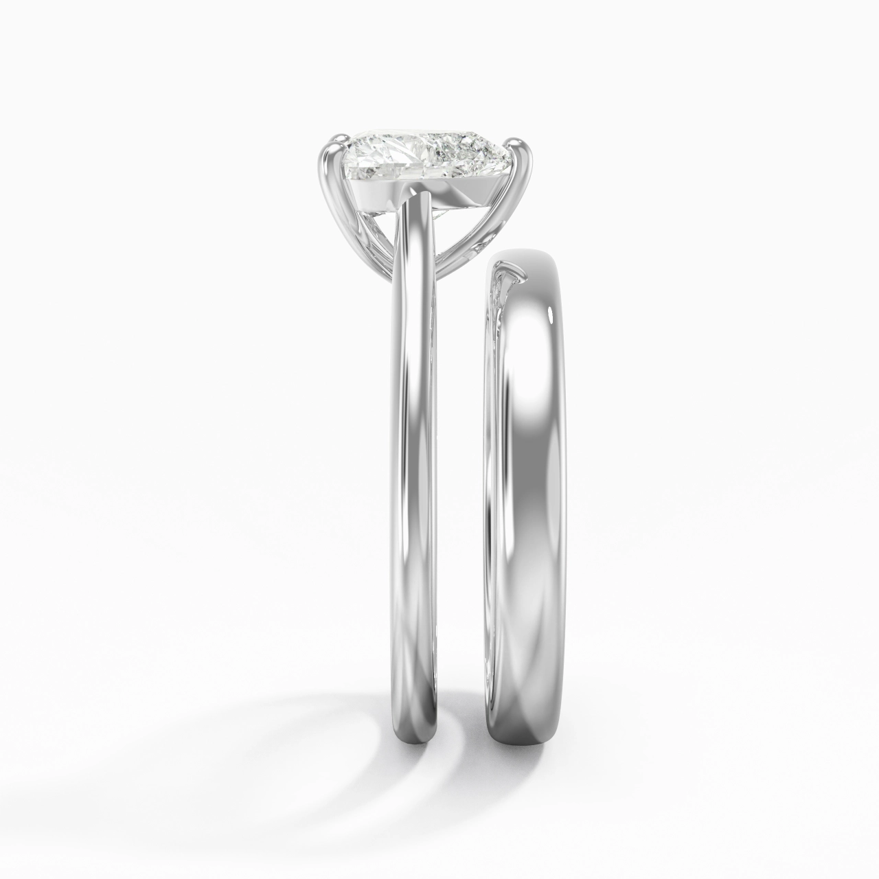 14K White Gold Cathedral East West Traditional Shank Bridal Set