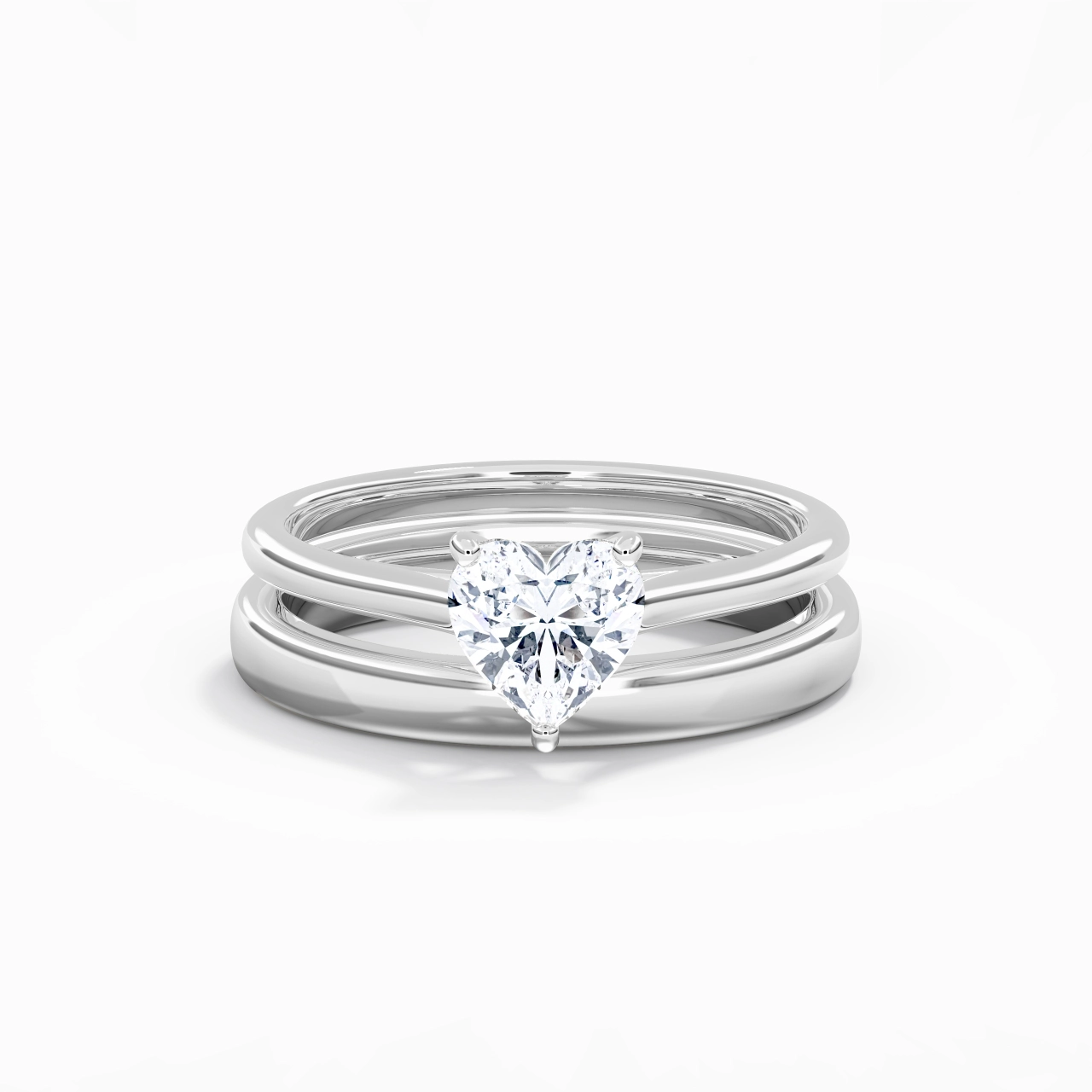 14K White Gold Cathedral East West Traditional Shank Bridal Set