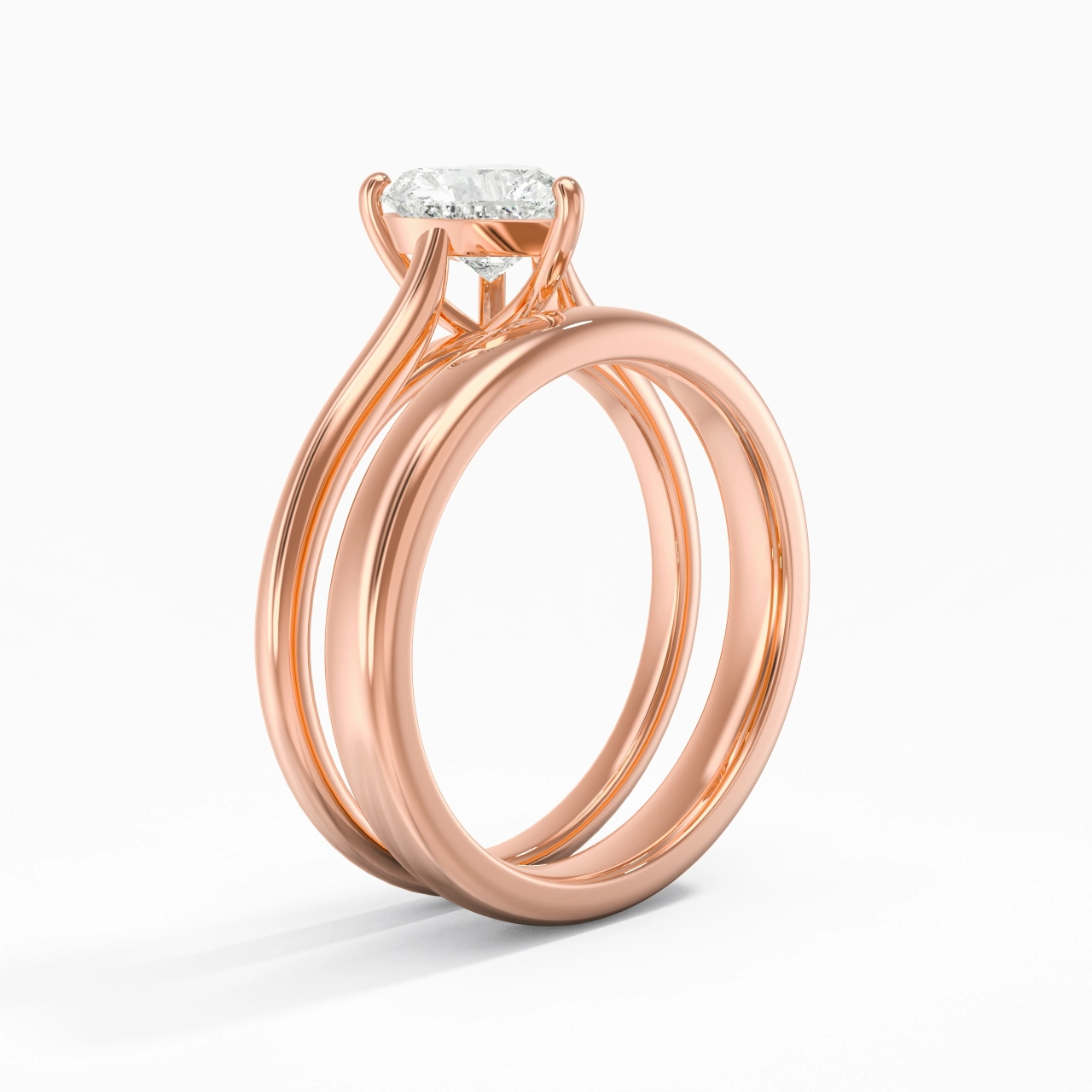 18K Rose Gold Cathedral East West Traditional Shank Bridal Set