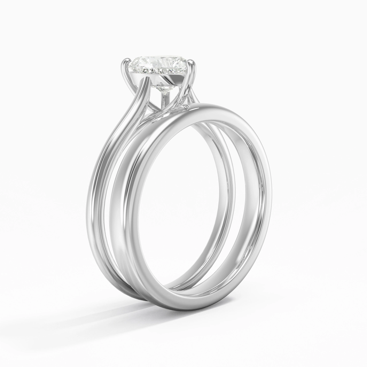 14K White Gold Cathedral East West Traditional Shank Bridal Set