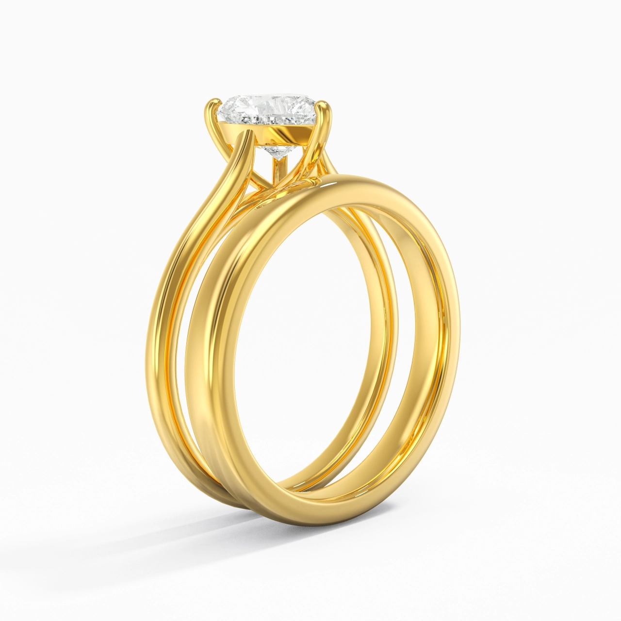 14K Gold Cathedral East West Traditional Shank Bridal Set