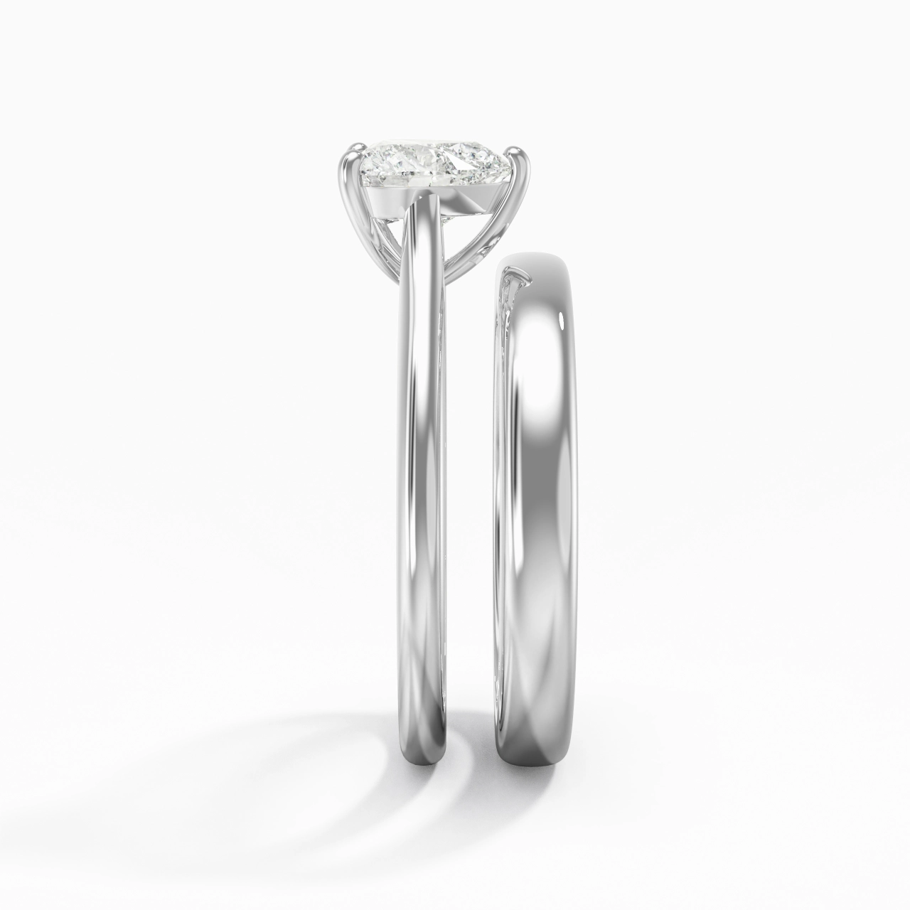 14K White Gold Cathedral East West Traditional Shank Bridal Set