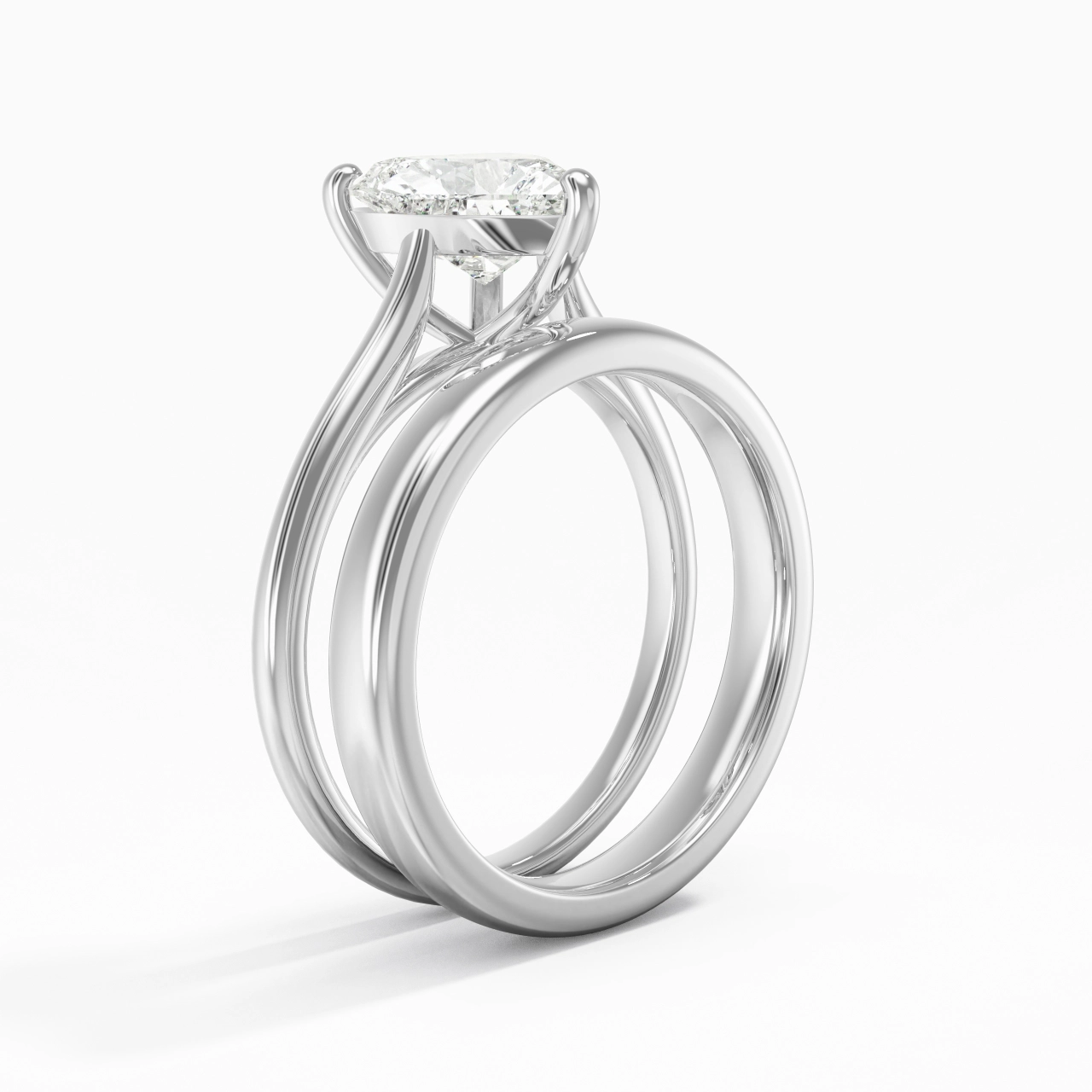 14K White Gold Cathedral East West Traditional Shank Bridal Set