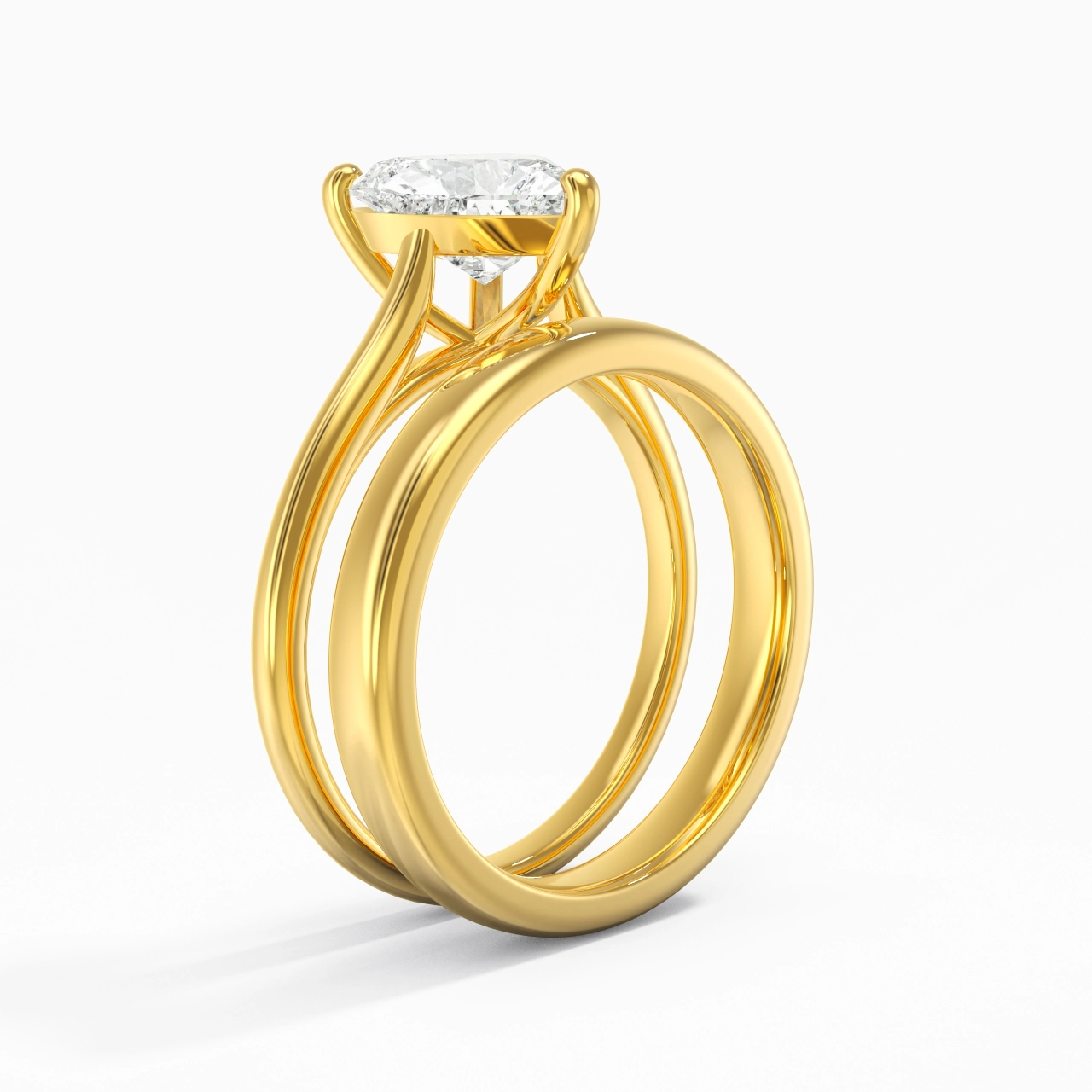14K Gold Cathedral East West Traditional Shank Bridal Set