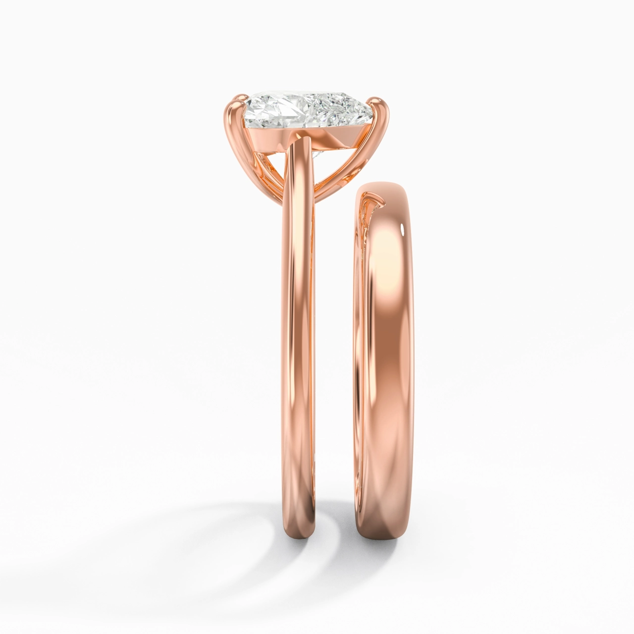 14K Rose Gold Cathedral East West Traditional Shank Bridal Set