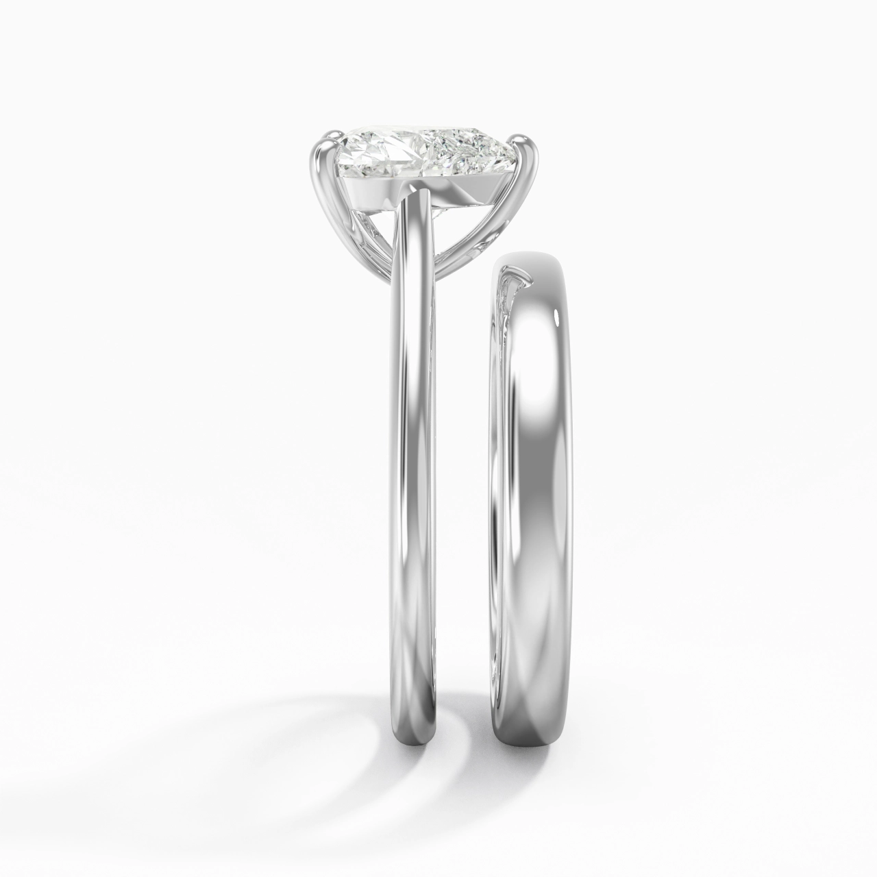 14K White Gold Cathedral East West Traditional Shank Bridal Set