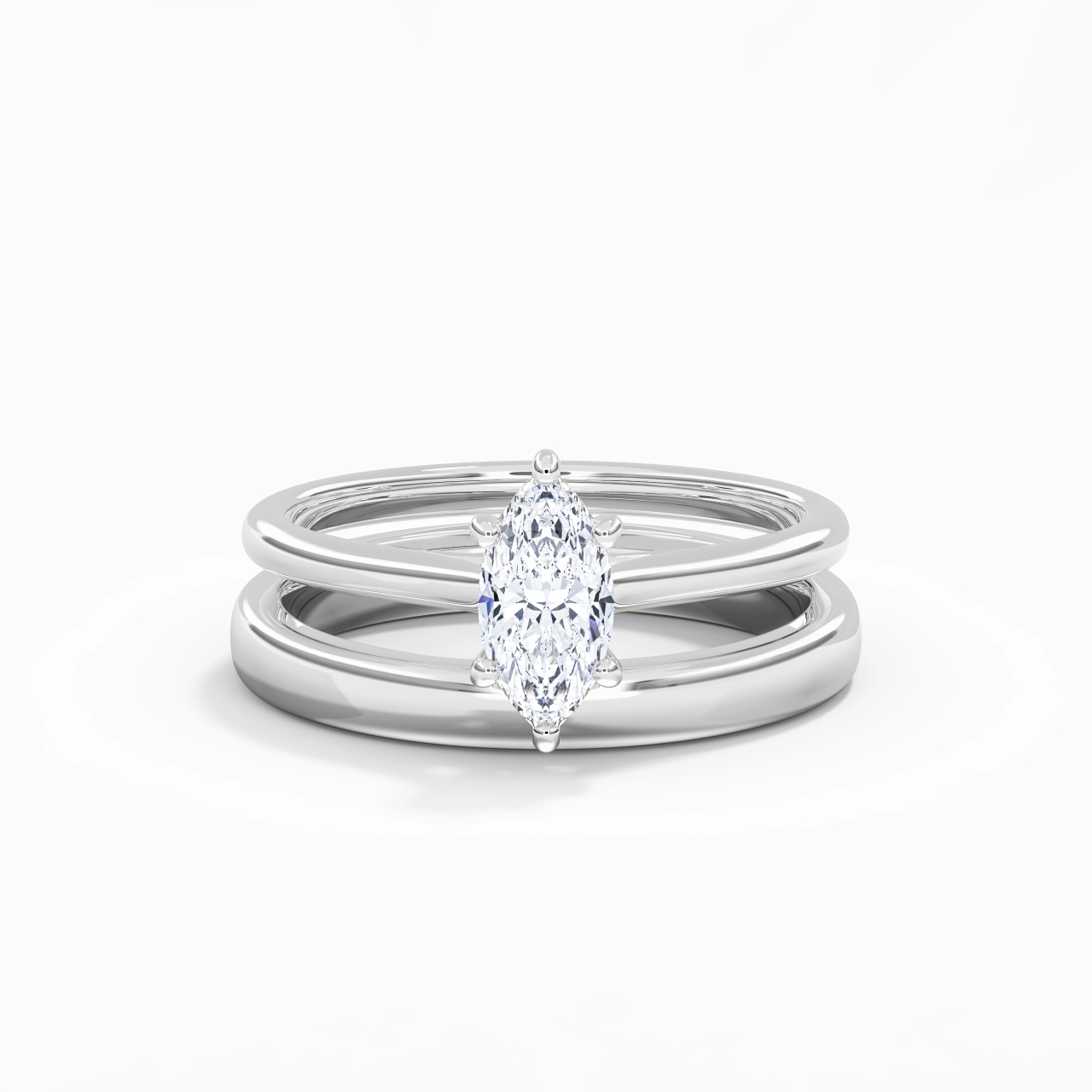 14K White Gold Cathedral East West Traditional Shank Bridal Set