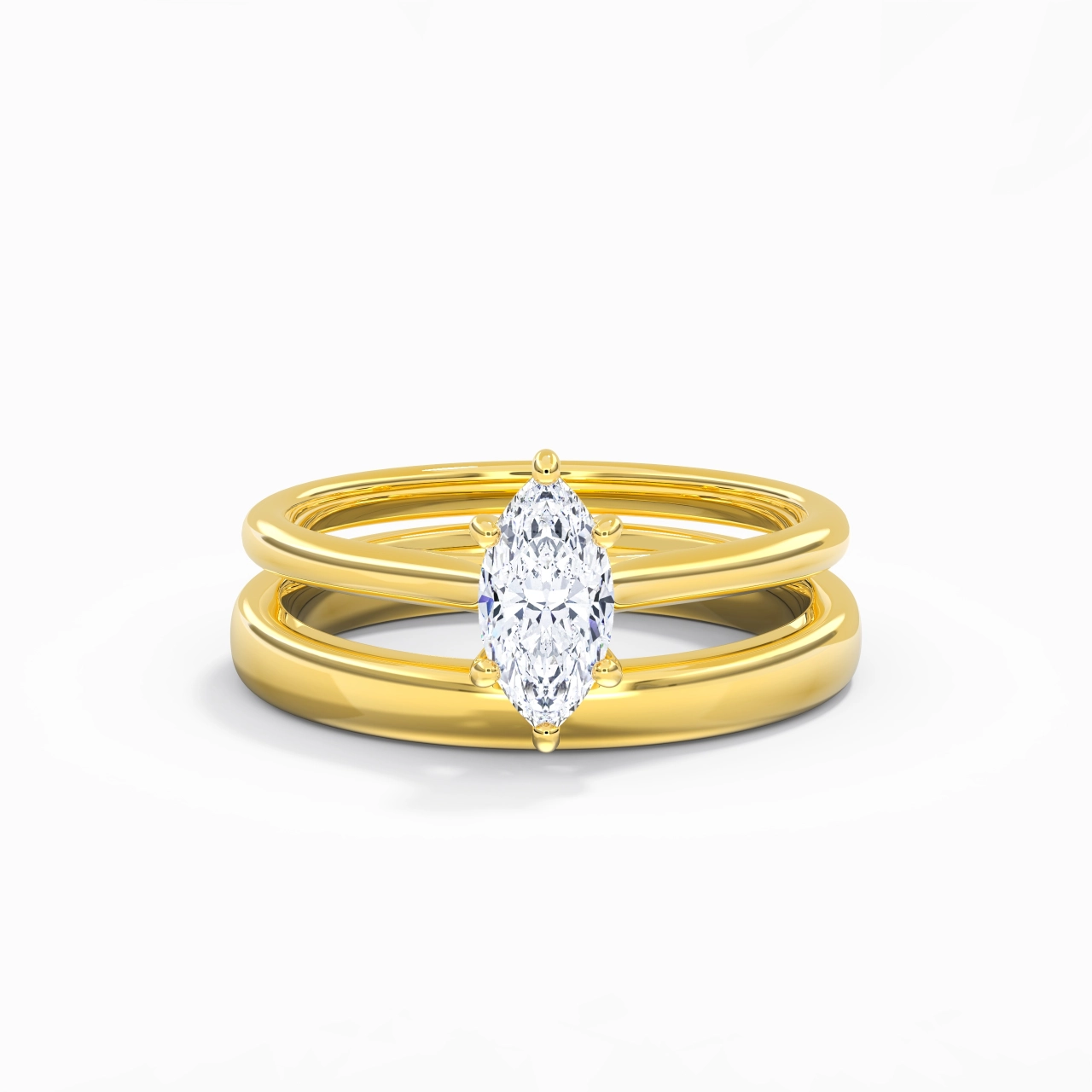 14K Gold Cathedral East West Traditional Shank Bridal Set