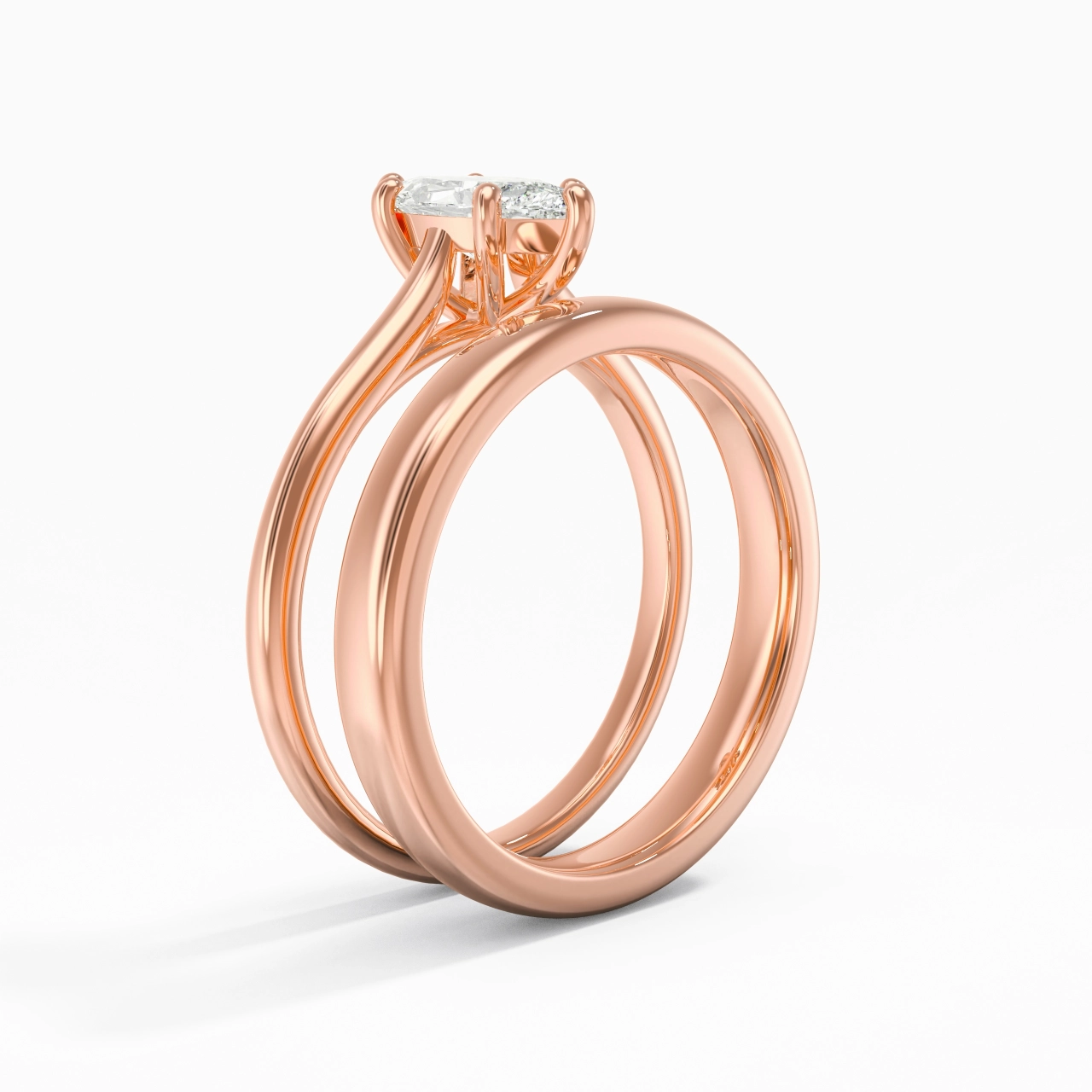 14K Rose Gold Cathedral East West Traditional Shank Bridal Set