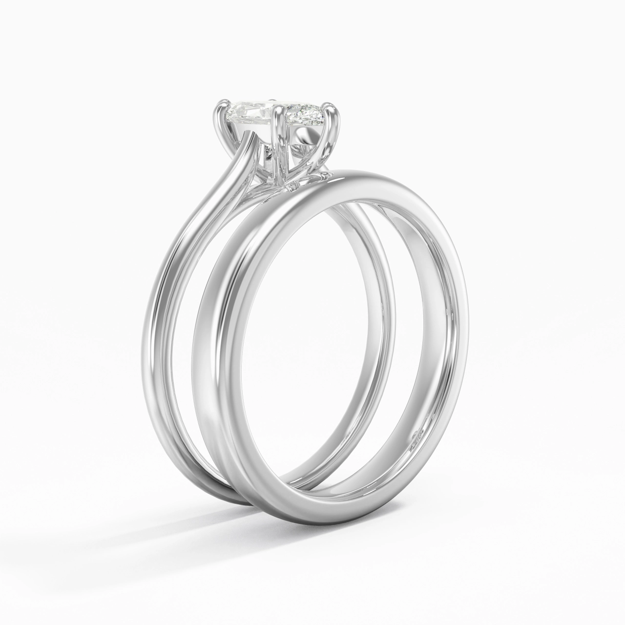 14K White Gold Cathedral East West Traditional Shank Bridal Set