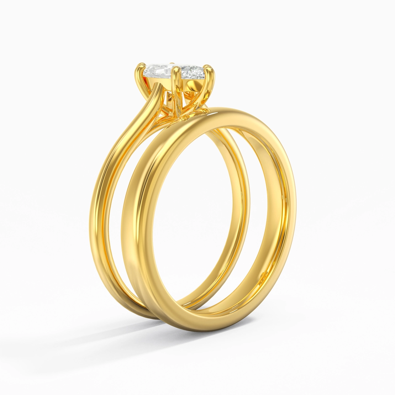 14K Gold Cathedral East West Traditional Shank Bridal Set