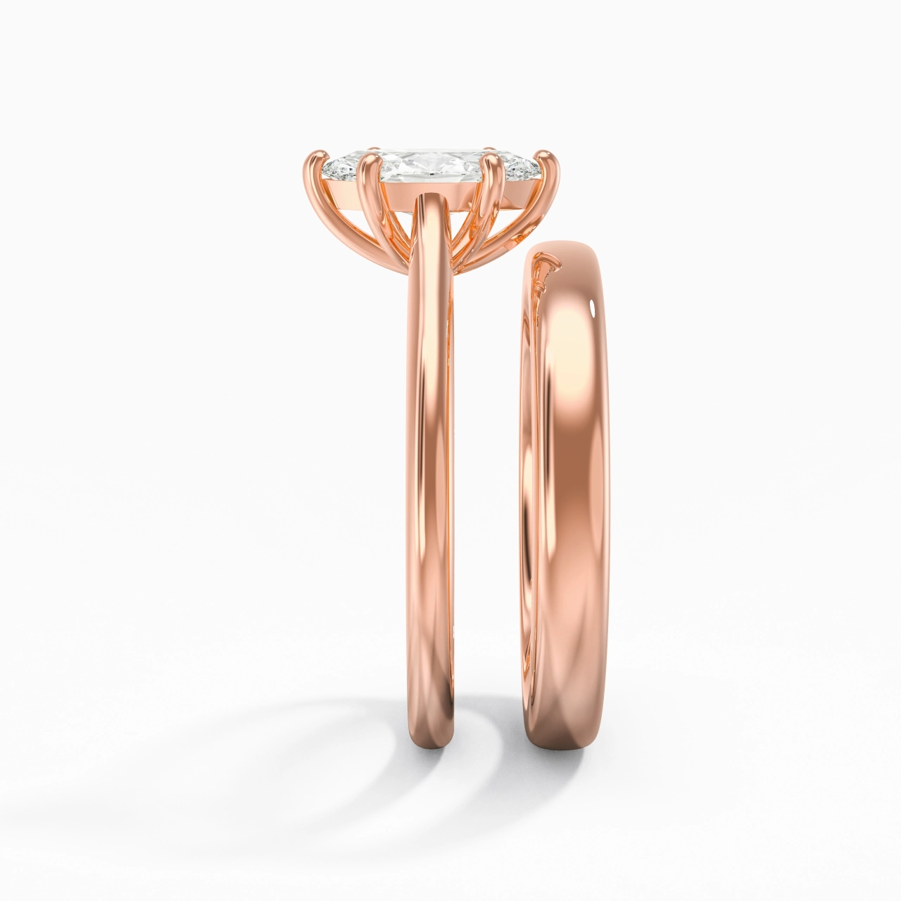 14K Rose Gold Cathedral East West Traditional Shank Bridal Set