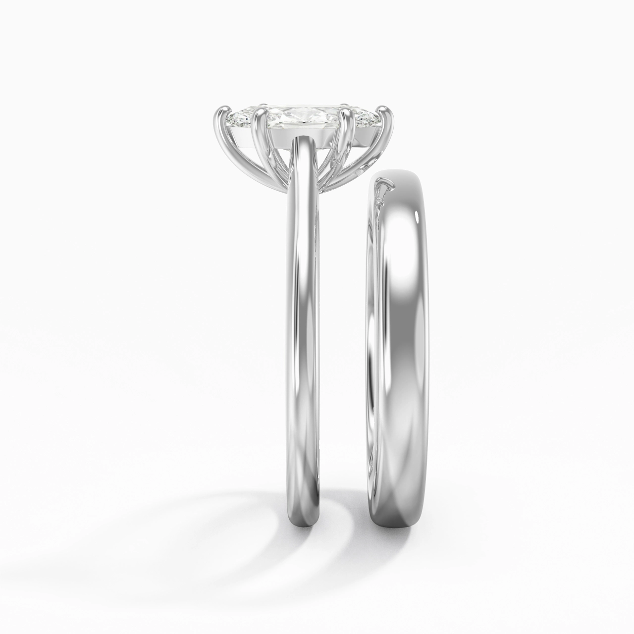 14K White Gold Cathedral East West Traditional Shank Bridal Set
