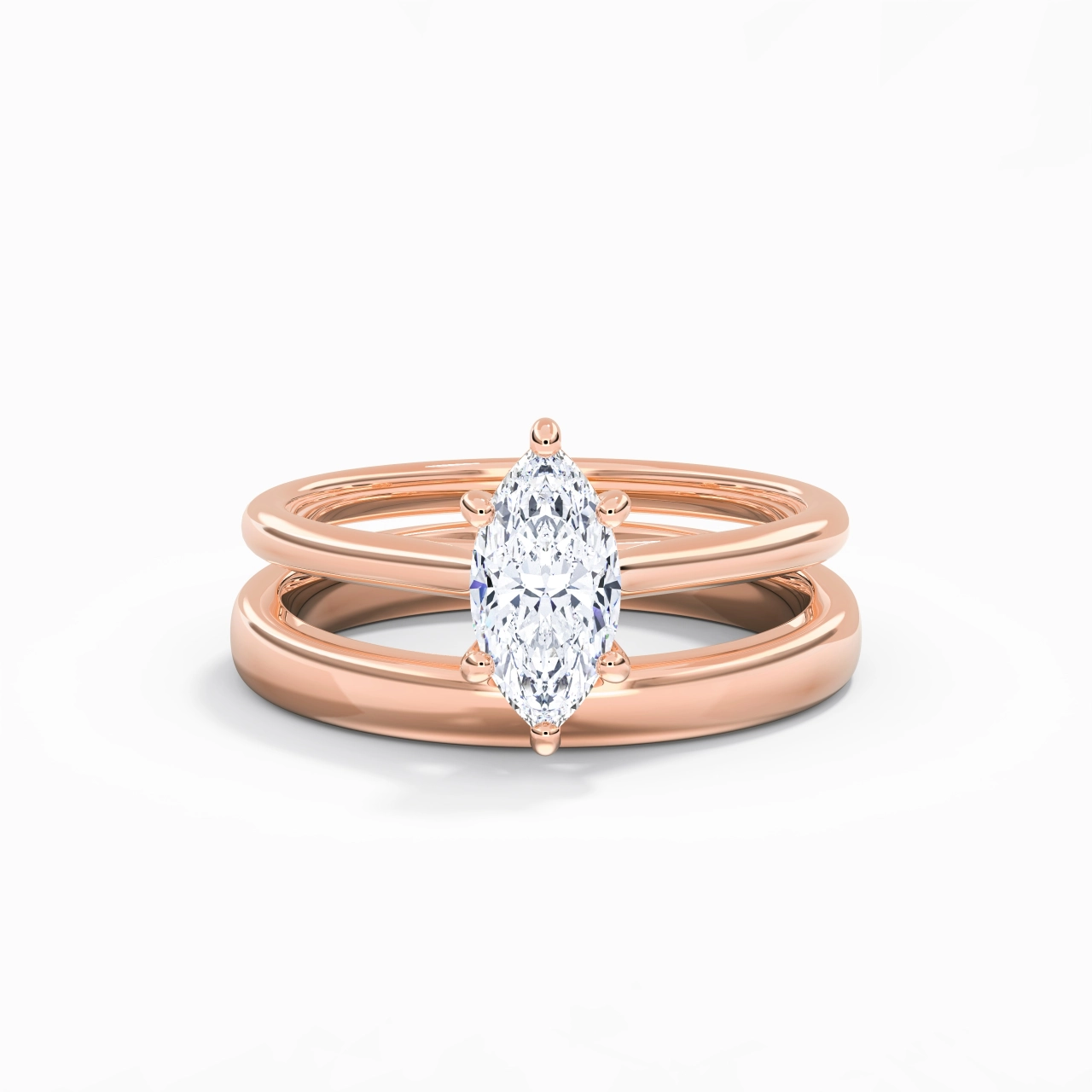 14K Rose Gold Cathedral East West Traditional Shank Bridal Set