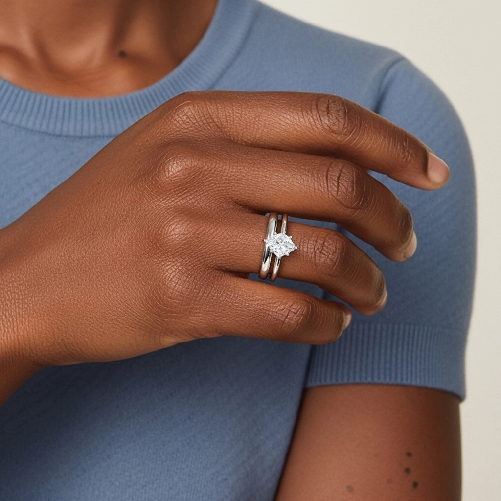 14K White Gold Cathedral East West Traditional Shank Bridal Set