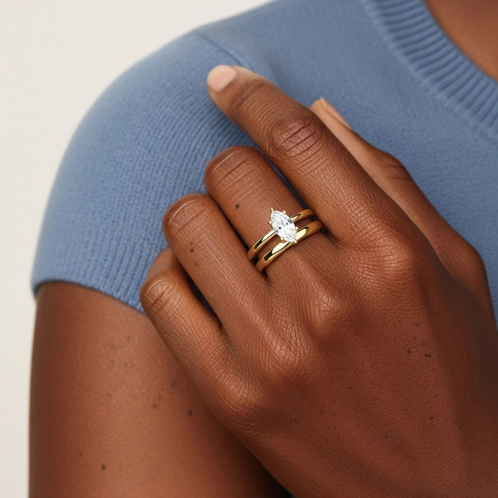 14K Gold Cathedral East West Traditional Shank Bridal Set