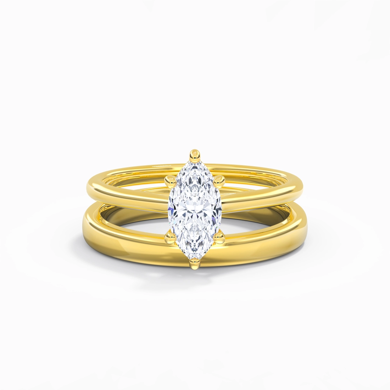 18K Gold Cathedral East West Traditional Shank Bridal Set