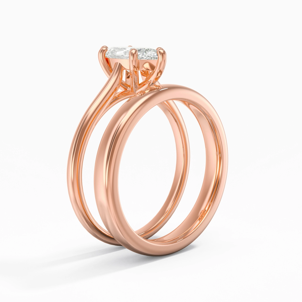 14K Rose Gold Cathedral East West Traditional Shank Bridal Set