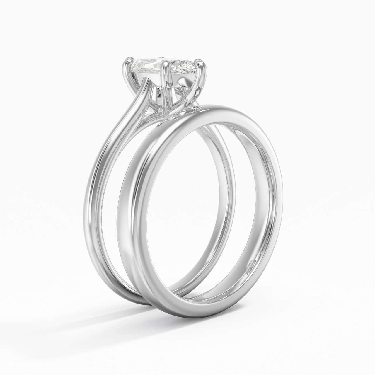 14K White Gold Cathedral East West Traditional Shank Bridal Set