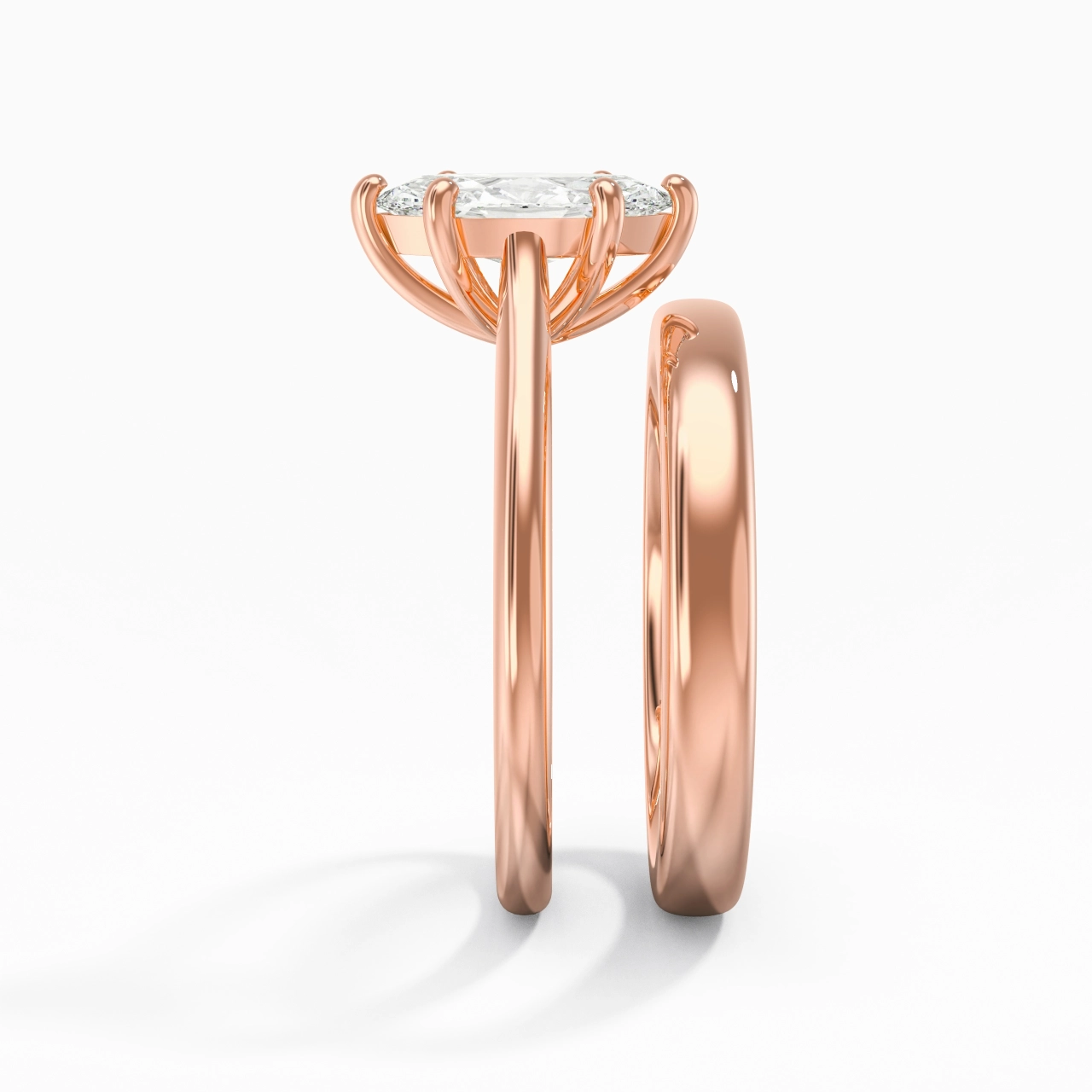 14K Rose Gold Cathedral East West Traditional Shank Bridal Set