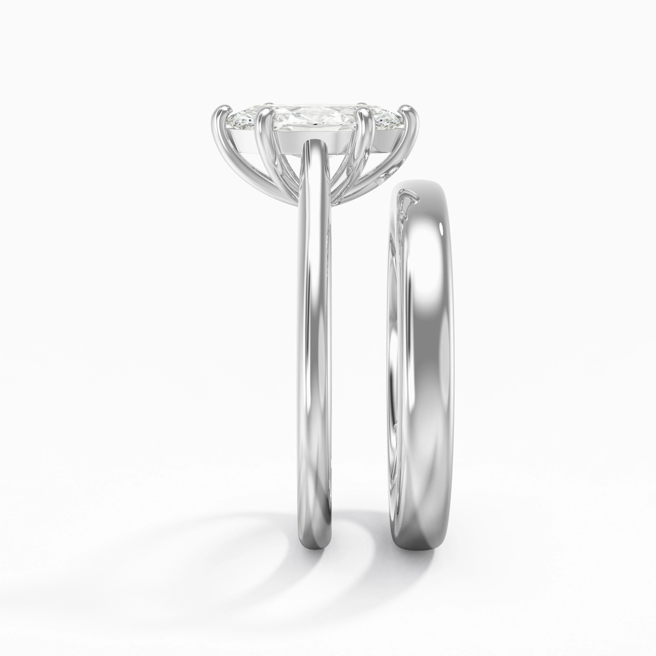 14K White Gold Cathedral East West Traditional Shank Bridal Set